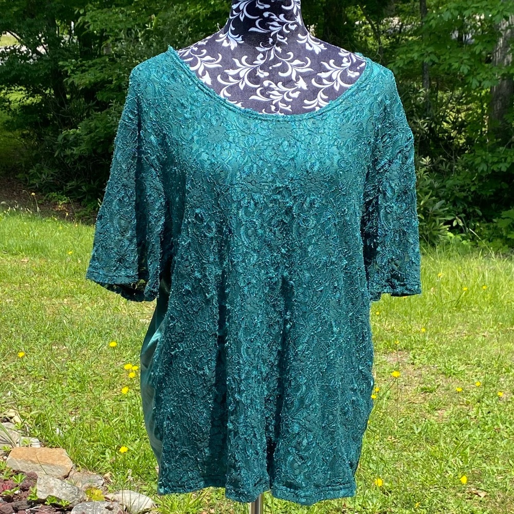 Roaman's Vintage Women's Satin Lace Floral Pattern Blouse Size 1X